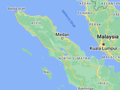 Map showing location of Kabanjahe (3.1001, 98.4908)