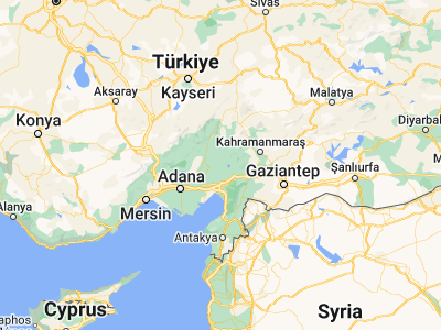 Map showing location of Kadirli (37.37389, 36.09611)