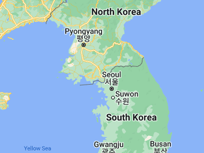 Map showing location of Kaesŏng (37.97083, 126.55444)