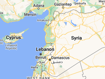 Map showing location of Kafr Lāhā (34.89469, 36.49582)
