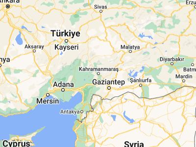 Map showing location of Kahramanmaraş (37.5847, 36.9264)