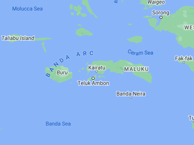 Map showing location of Kairatu (-3.35337, 128.36276)