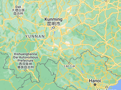 Map showing location of Kaiyuan (23.69767, 103.30372)