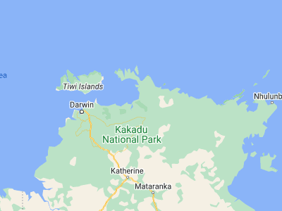 Map showing location of Kakadu National Park (-12.2712, 132.6731)