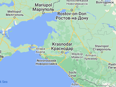 Map showing location of Kalininskaya (45.4844, 38.66221)