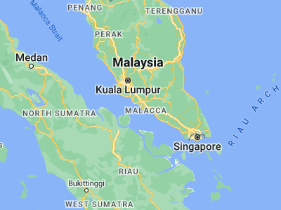 Map showing location of Kampong Masjid Tanah (2.35, 102.11667)