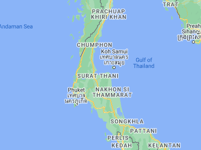 Map showing location of Kanchanadit (9.16611, 99.47014)