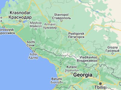 Map showing location of Karachayevsk (43.77399, 41.91419)