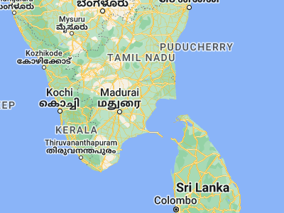 Map showing location of Kāraikkudi (10.06667, 78.78333)
