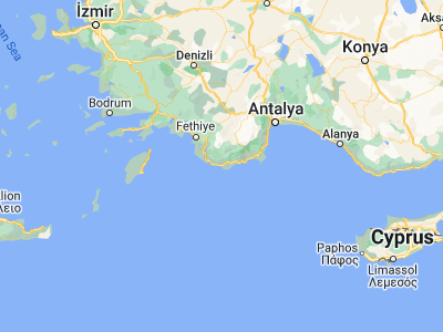 Map showing location of Kaş (36.20176, 29.63766)
