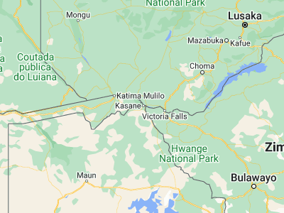 Map showing location of Kasane (-17.81667, 25.15)