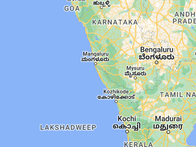 Map showing location of Kāsaragod (12.5, 75)