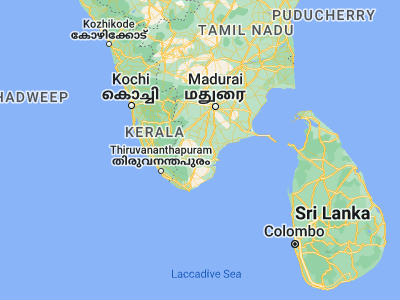 Map showing location of Kayattār (8.95, 77.8)