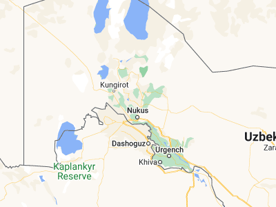 Map showing location of Kegeyli Shahar (42.77667, 59.60778)