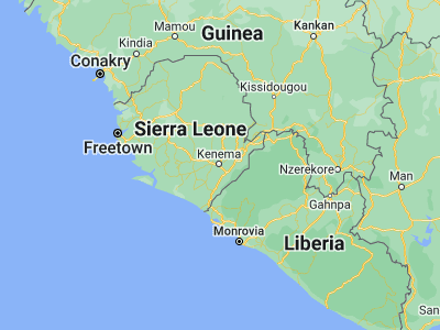 Map showing location of Kenema (7.87667, -11.1875)