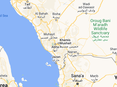 Map showing location of Khamīs Mushayt (18.30639, 42.72917)