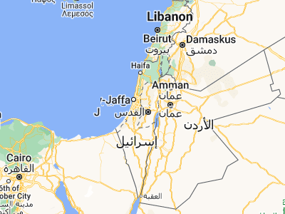 Map showing location of Kharbathā al Mişbāḩ (31.88546, 35.07185)