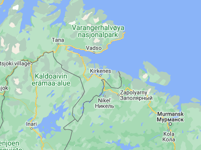 Map showing location of Kirkenes (69.72706, 30.04578)