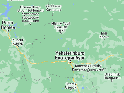 Map showing location of Kirovgrad (57.42972, 60.05972)