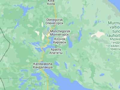 Map showing location of Kirovsk (67.61475, 33.67274)