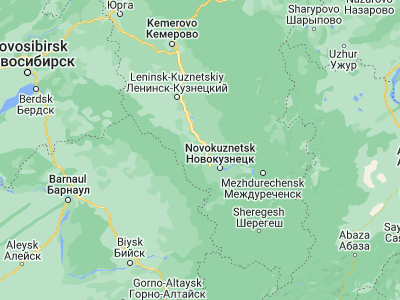 Map showing location of Kiselëvsk (53.99, 86.6621)