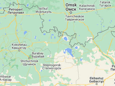 Map showing location of Kishkenekol’ (53.63589, 72.34079)