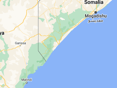 Map showing location of Kismaayo (-0.35817, 42.54536)