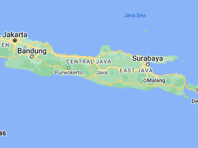 Map showing location of Klaten (-7.70583, 110.60639)