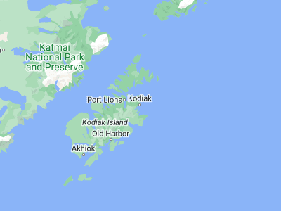 Map showing location of Kodiak (57.79, -152.40722)