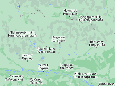 Map showing location of Kogalym (62.26537, 74.47906)