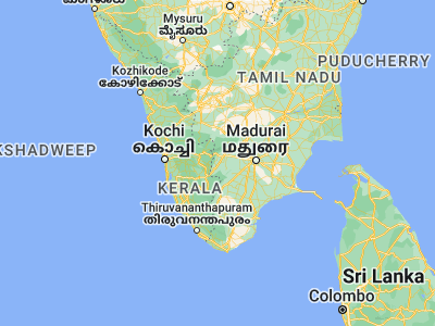 Map showing location of Kombai (9.83333, 77.31667)
