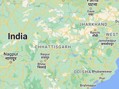 Map showing location of Korba (22.35, 82.68333)