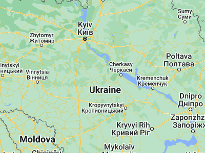 Map showing location of Korsun’-Shevchenkivs’kyy (49.41894, 31.25865)