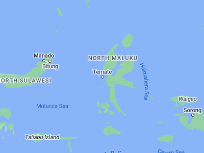Map showing location of Kota Ternate (0.78333, 127.36667)