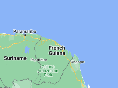 Map showing location of Kourou (5.15518, -52.64779)