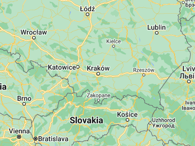 Map showing location of Kraków (50.08333, 19.91667)