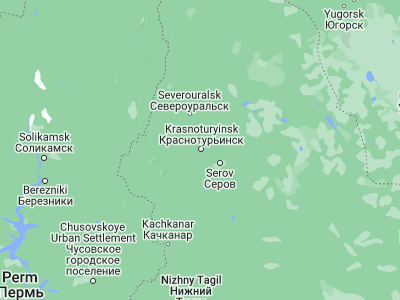Map showing location of Krasnotur’insk (59.7666, 60.2086)