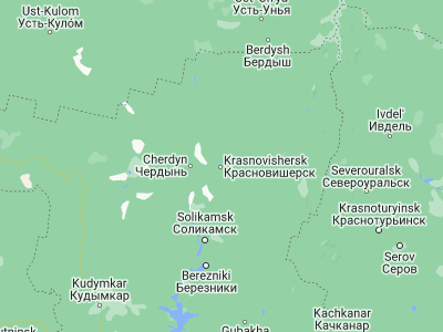 Map showing location of Krasnovishersk (60.40783, 57.08199)