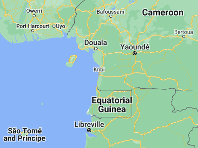 Map showing location of Kribi (2.95, 9.91667)