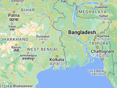Map showing location of Krishnanagar (23.40576, 88.49073)