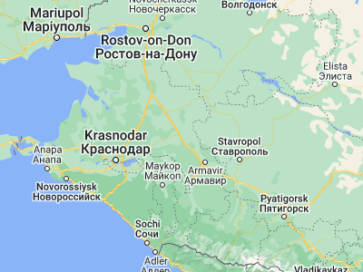 Map showing location of Kropotkin (45.4375, 40.57556)