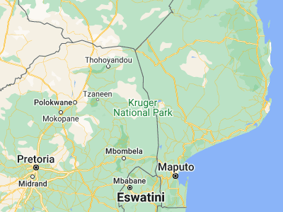 Map showing location of Kruger National Park (-24.011389, 31.485278)
