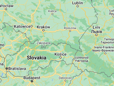 Map showing location of Krynica-Zdrój (49.42225, 20.95942)