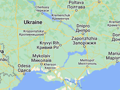 Map showing location of Kryvyy Rih (47.90966, 33.38044)