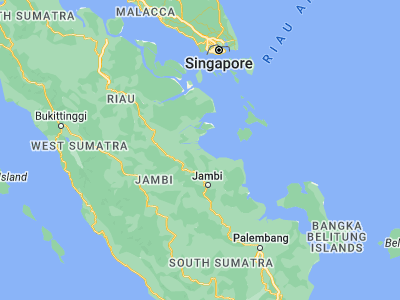 Map showing location of Kualatungkal (-0.81667, 103.46667)