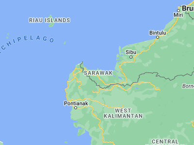 Map showing location of Kuching (1.55, 110.33333)
