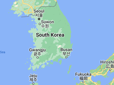 Map showing location of Kumi (36.1136, 128.336)