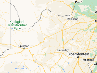 Map showing location of Kuruman (-27.4524, 23.43246)