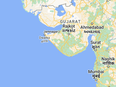 Map showing location of Kutiyāna (21.62333, 69.98167)