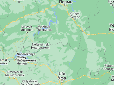 Map showing location of Kuyeda (56.4311, 55.58861)